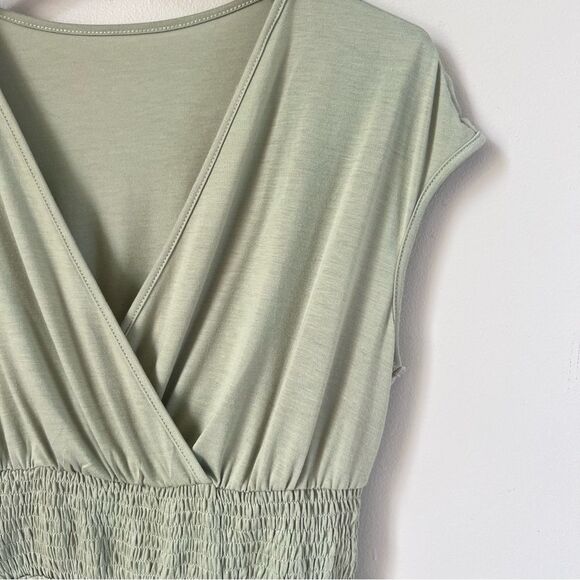 Cupshe Surplice Smocked Waist Mini Dress Olive Green Boho Dress - Picture 5 of 11